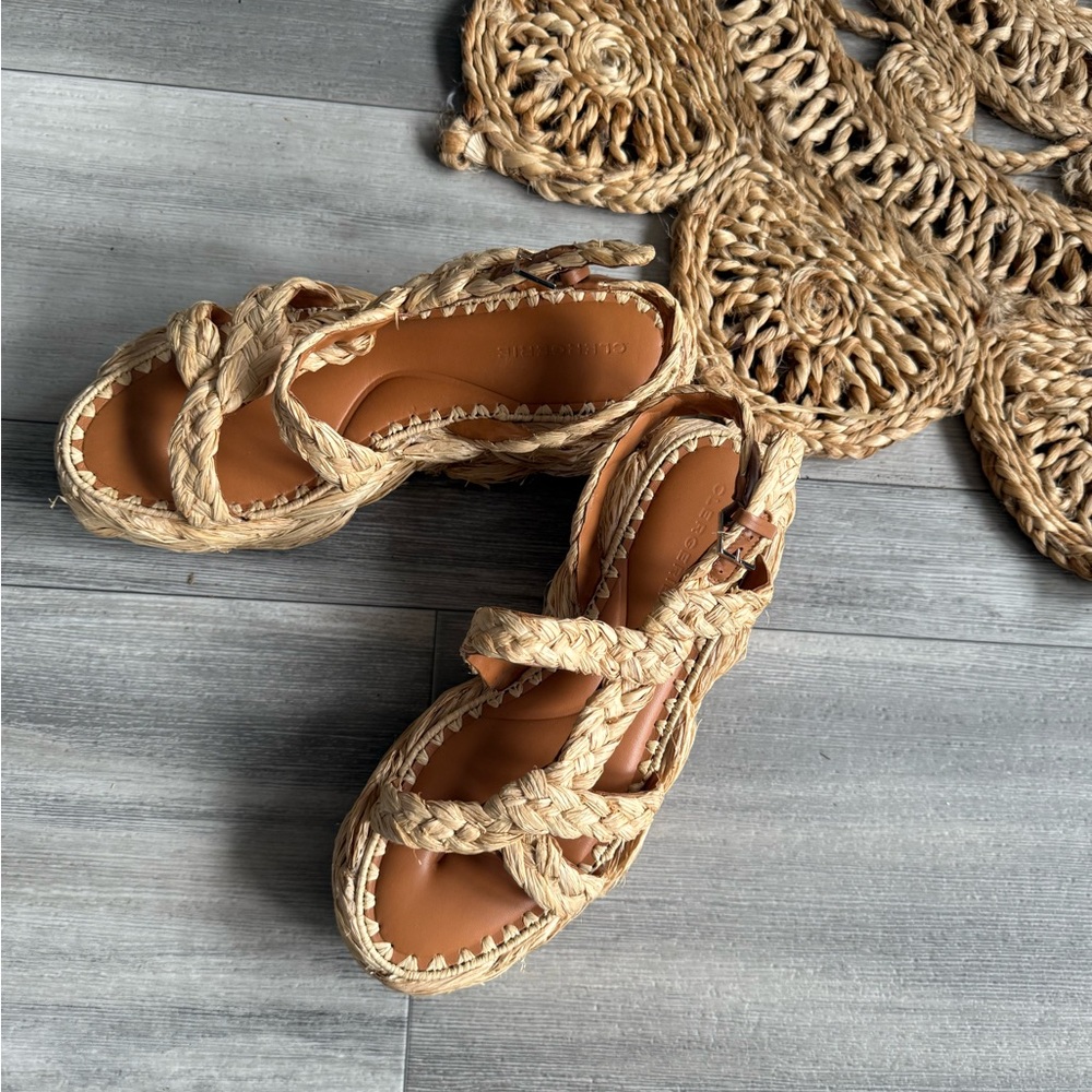 Robert Clergerie Rafia Wedge Sandals